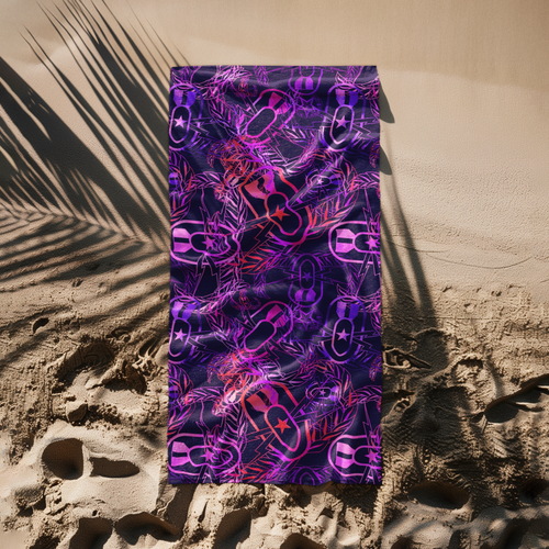 Print On Demand  - Beach Towel - "It's 5 o'clock Somewhere" (Orange on Purple)