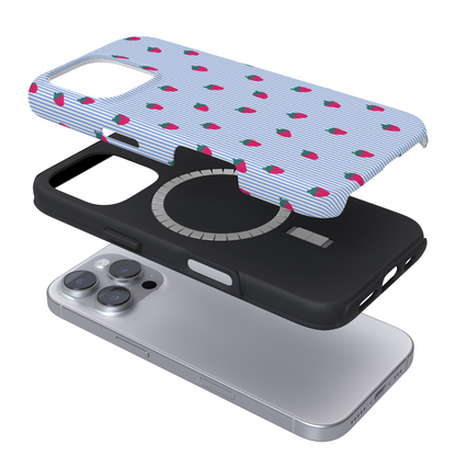 Tough MagSafe® Phone Case - Blue Stripe Strawberries