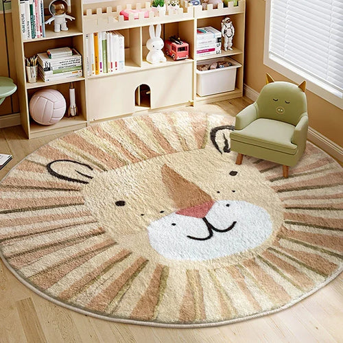 Cartoon Style Bedroom Decor Lion Pattern Carpet