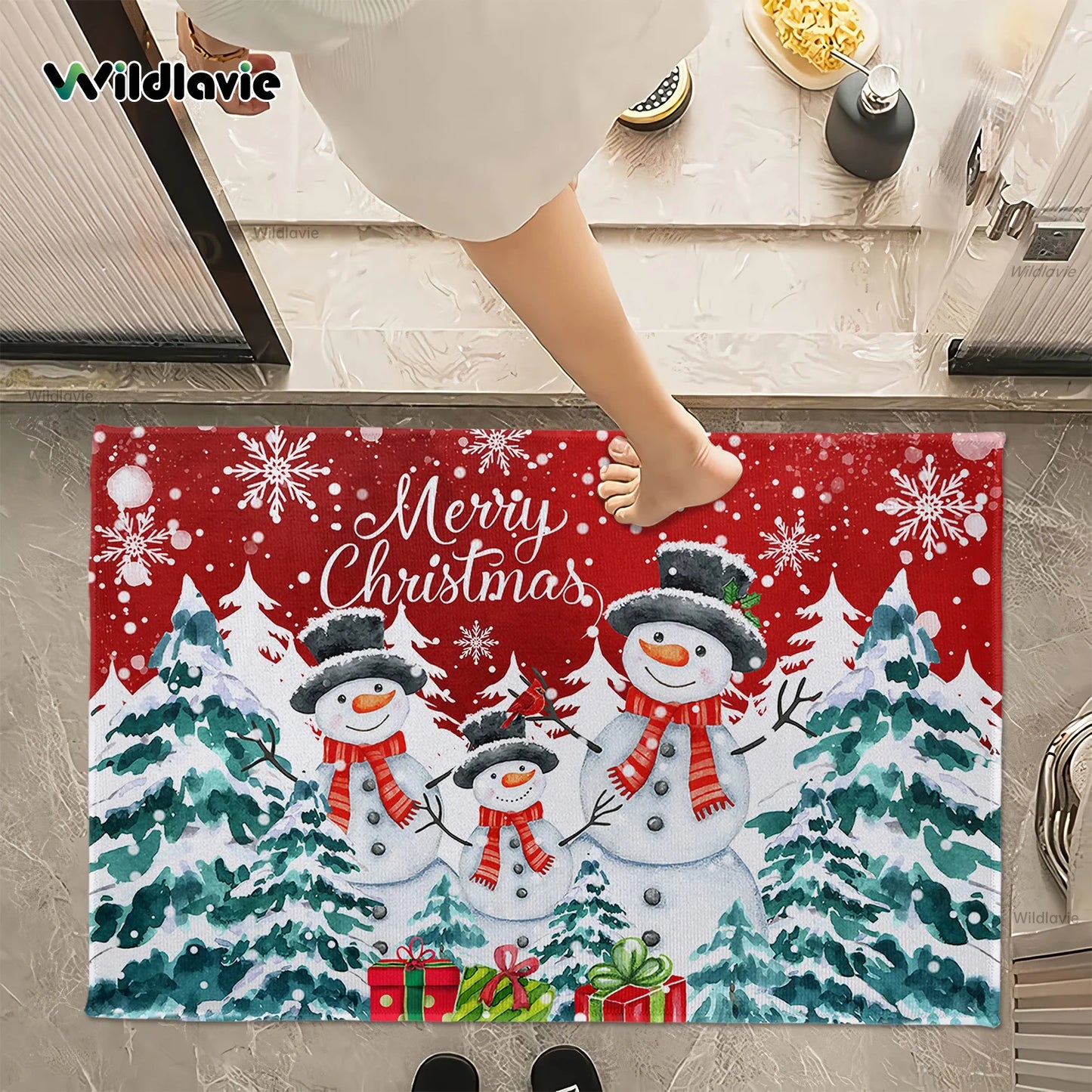 1PC Three Santa Claus Festive Christmas Rug
