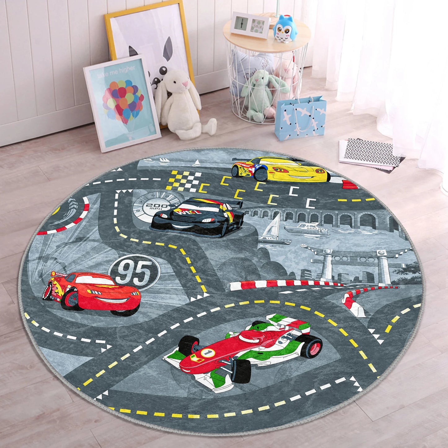 Cars Nursery Rug Cartoon Playmat for Kids Room