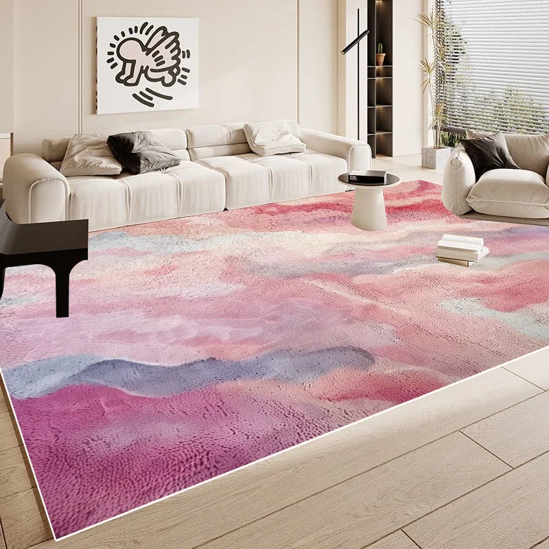 Simple Pink Large Easy Clean Minimalism Sofa Area Rugs