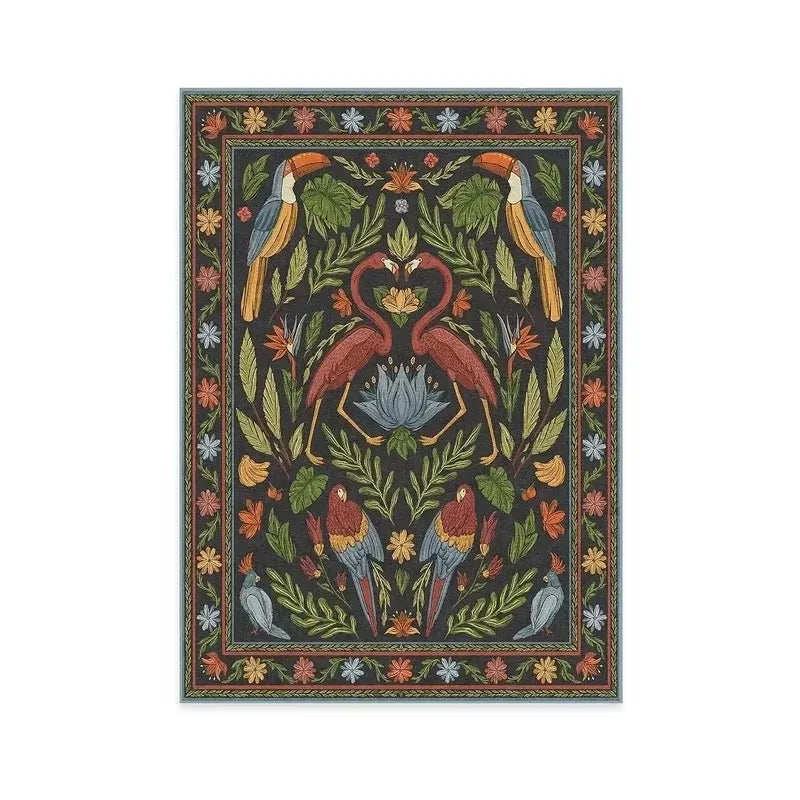 American Pastoral Style Flora Fauna Print Rugs