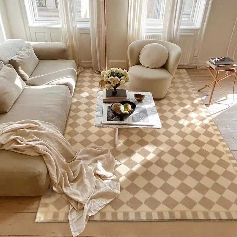 Retro Checkered Carpet Living Room Large Area Plush Rugs