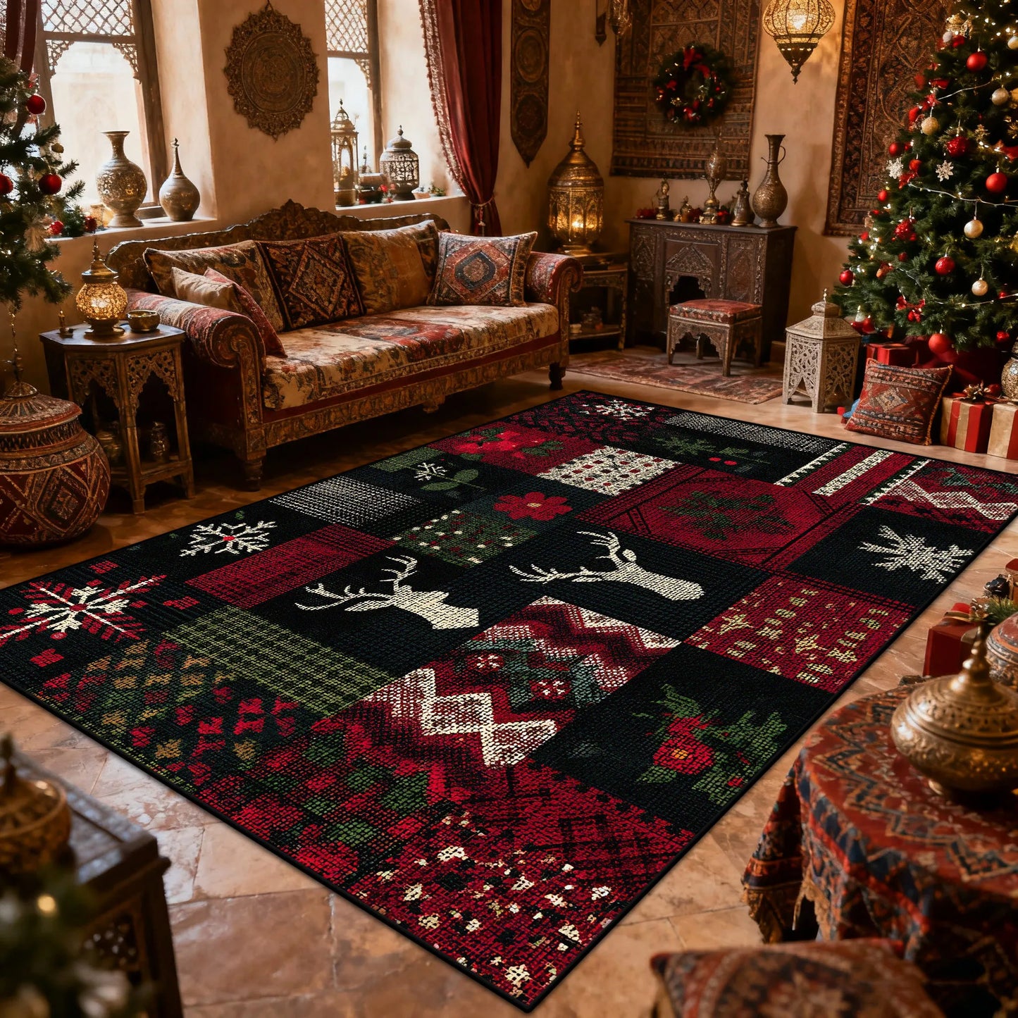Bohemian Style Living Room Carpet Christmas Decoration