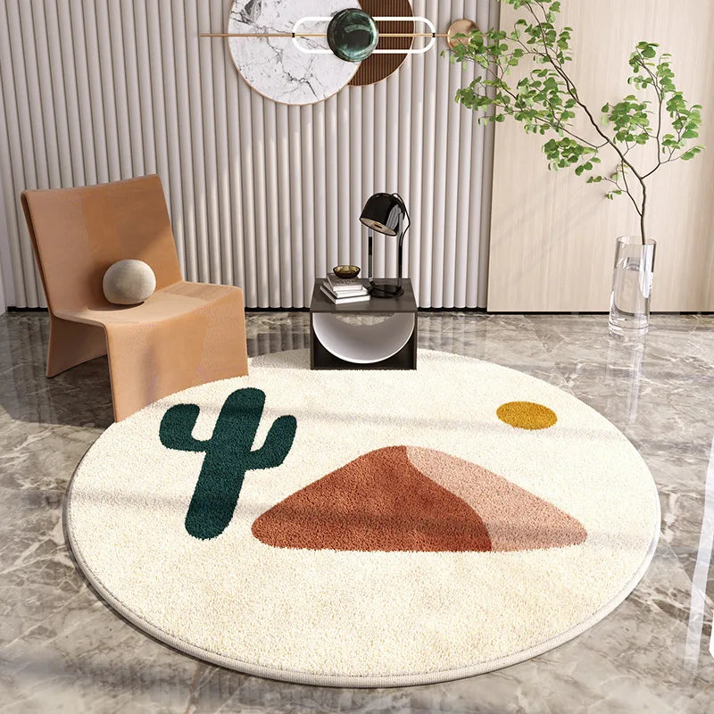 Light Luxury Lounge Round Rug Minimalist Cream Rug