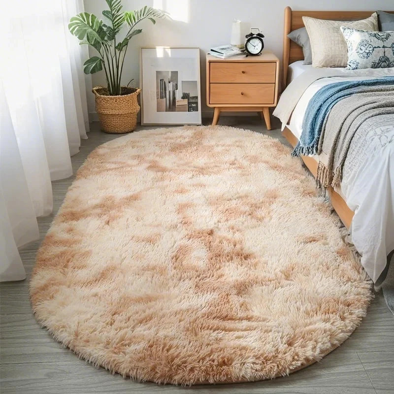 Fluffy Oval Plush Carpet Extra Soft Rug For Living Room