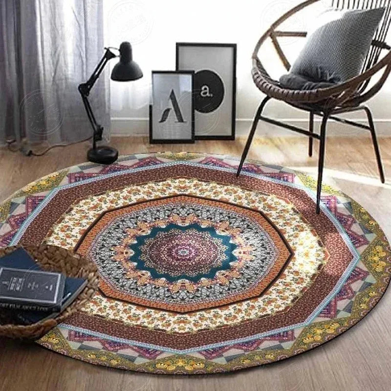 Vintage Bohemian Ethnic Style Circular Printed Carpet