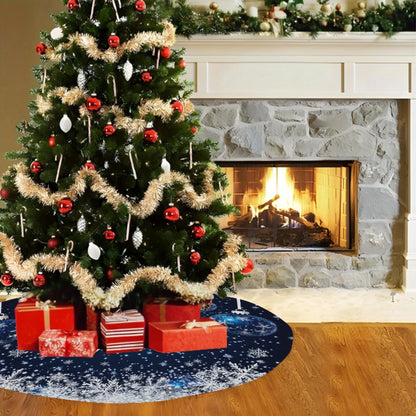 White Bow and Snowflake Blue Christmas Tree Skirt
