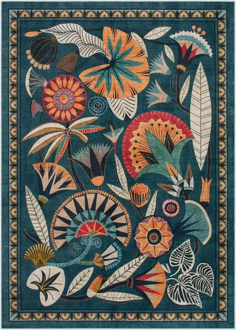 American Pastoral Style Flora Fauna Print Rugs