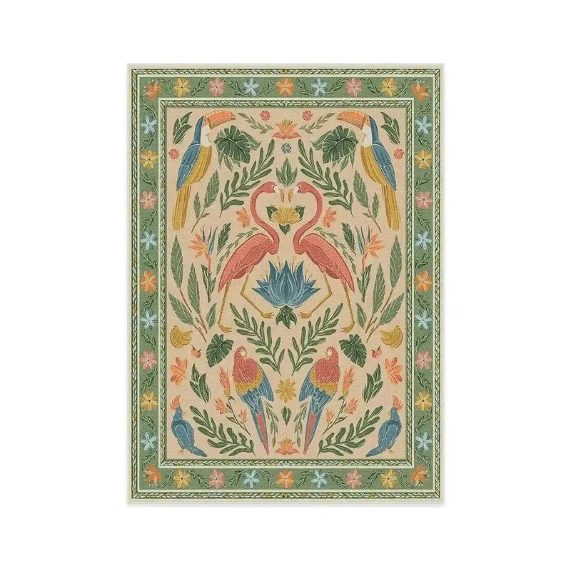 American Pastoral Style Flora Fauna Print Rugs