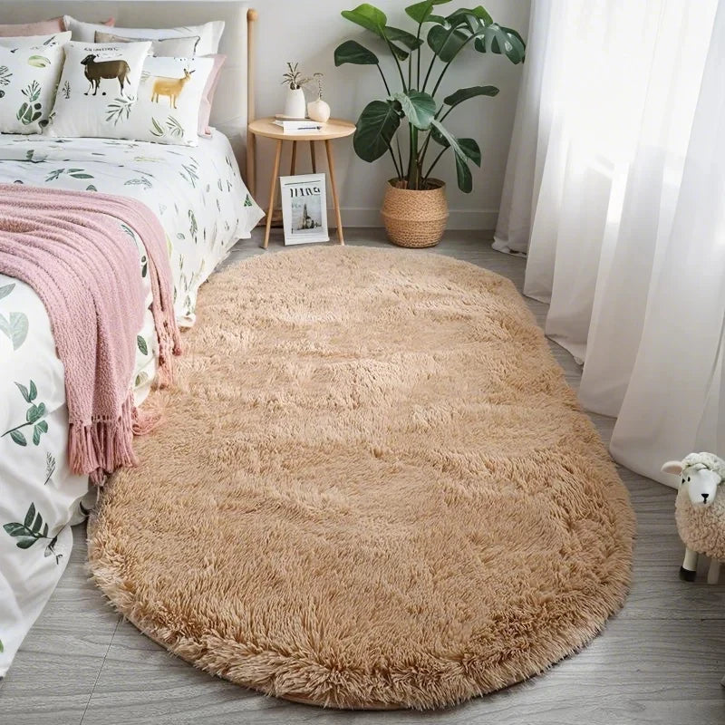 Fluffy Oval Plush Carpet Extra Soft Rug For Living Room