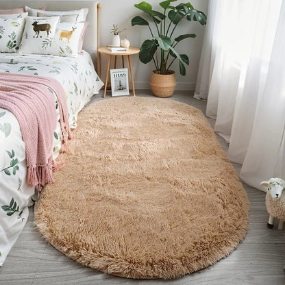 Fluffy Oval Plush Carpet Extra Soft Rug For Living Room