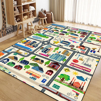Cartoon City Traffic Carpet Children's Play Mat Fluffy Soft Large Area Rug