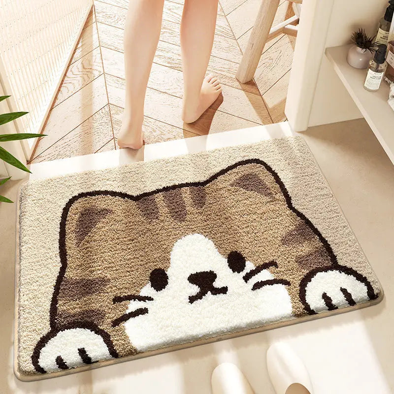 Bathroom Water-Absorbing Rug Cute Anti-Slip Imitation Cashmere