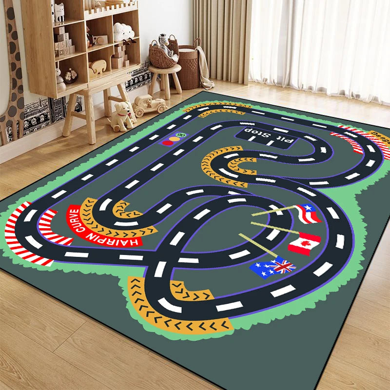Cartoon City Traffic Carpet Children's Play Mat Fluffy Soft Large Area Rug