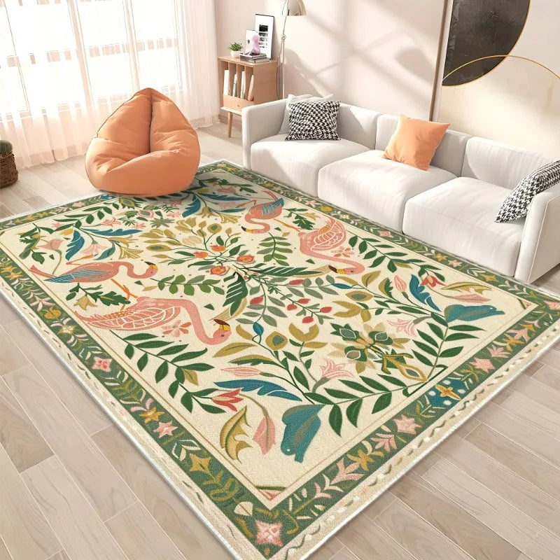 American Pastoral Style Flora Fauna Print Rugs