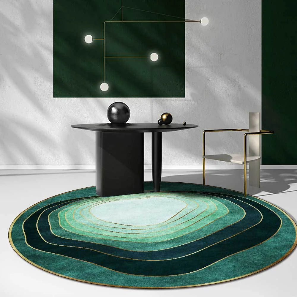 Light Luxury Rugs For Bedroom Dark Green Round Carpets