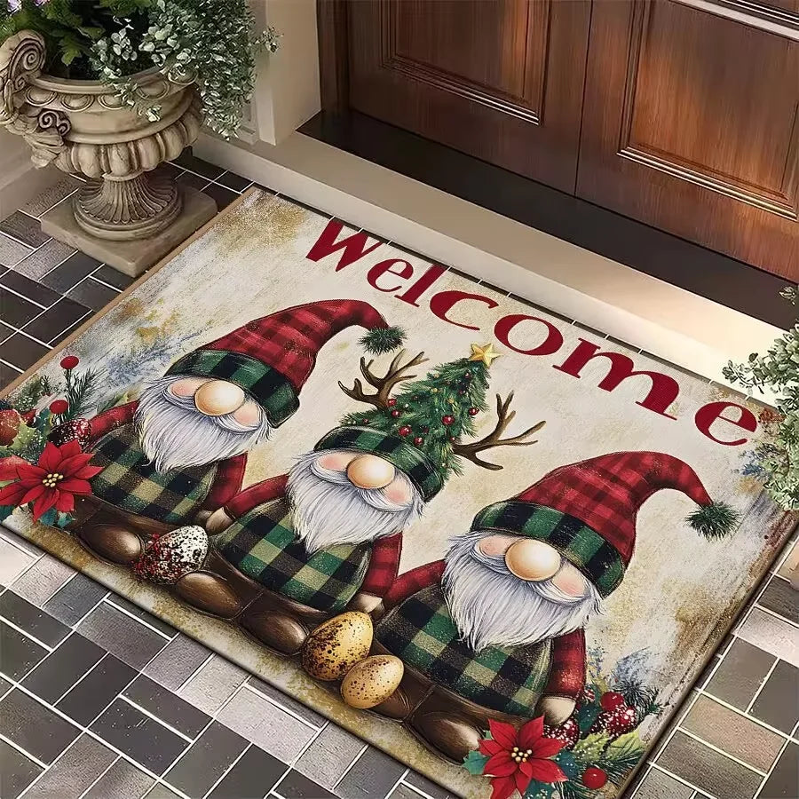 1PC Three Santa Claus Festive Christmas Rug
