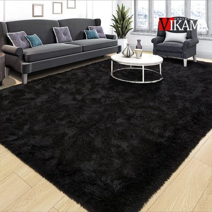 Black Area Plush for Bedroom Living Room Fluffy Rug