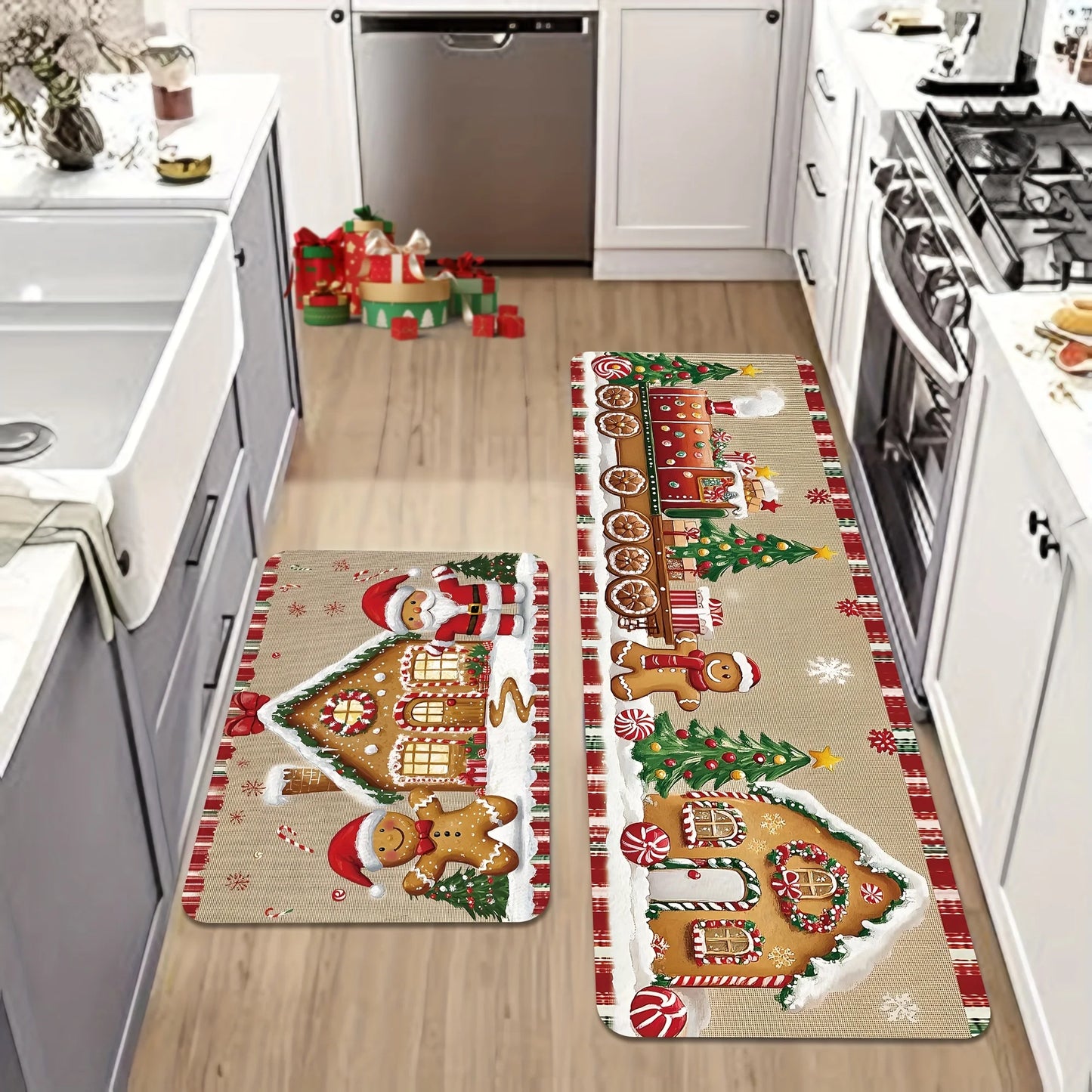 1/2PCS Christmas Kitchen Carpet