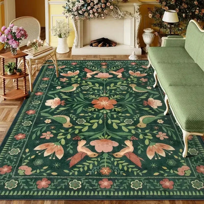 American Pastoral Style Flora Fauna Print Rugs