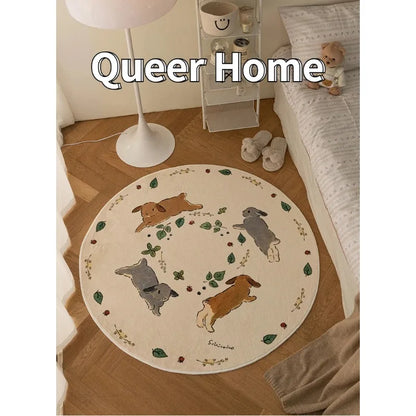 Living Room Carpet Cartoon Rabbits Printed Fluffy