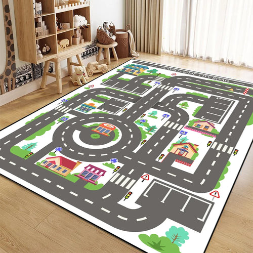 Cartoon City Traffic Carpet Children's Play Mat Fluffy Soft Large Area Rug