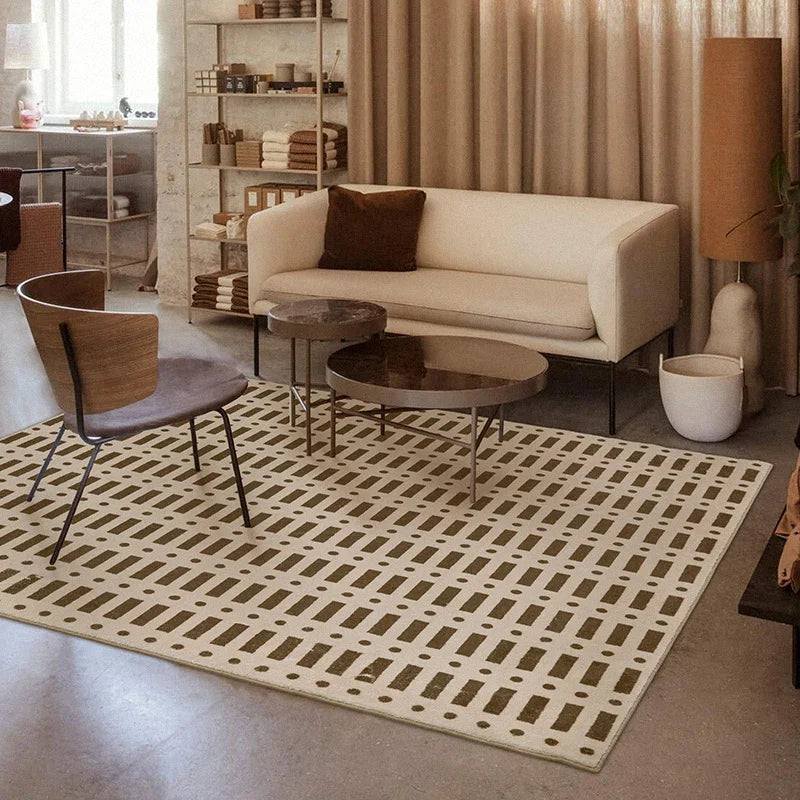 Retro Checkered Carpet Living Room Large Area Plush Rugs
