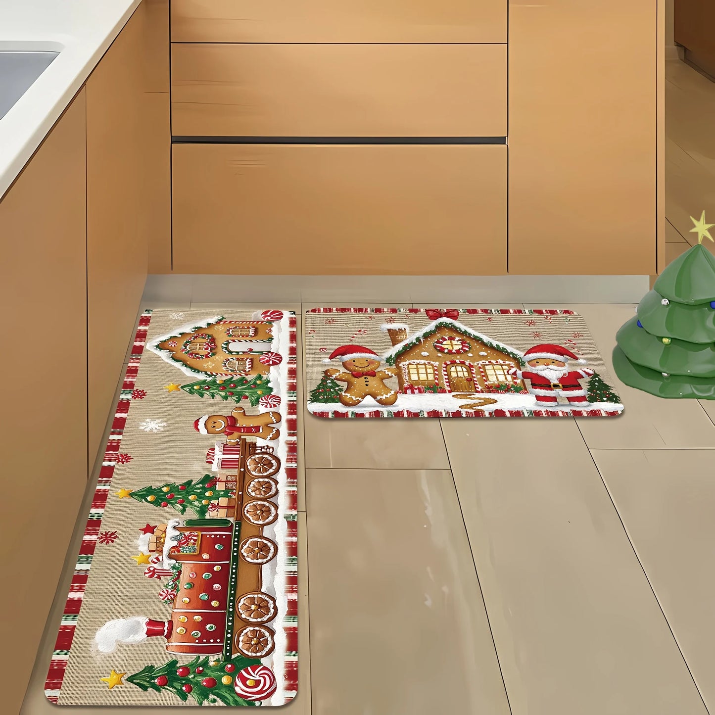 1/2PCS Christmas Kitchen Carpet