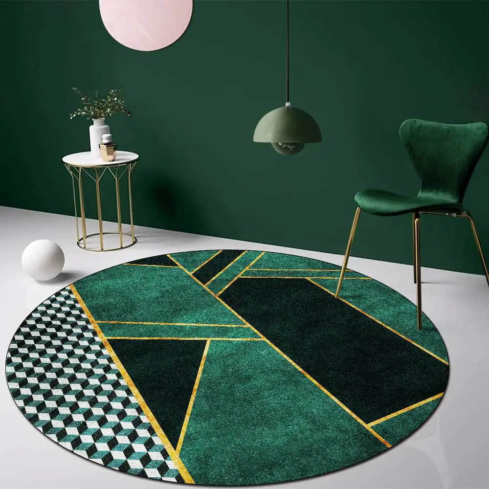 Light Luxury Rugs For Bedroom Dark Green Round Carpets