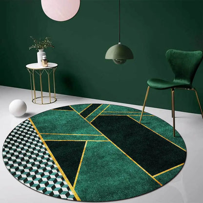 Light Luxury Rugs For Bedroom Dark Green Round Carpets