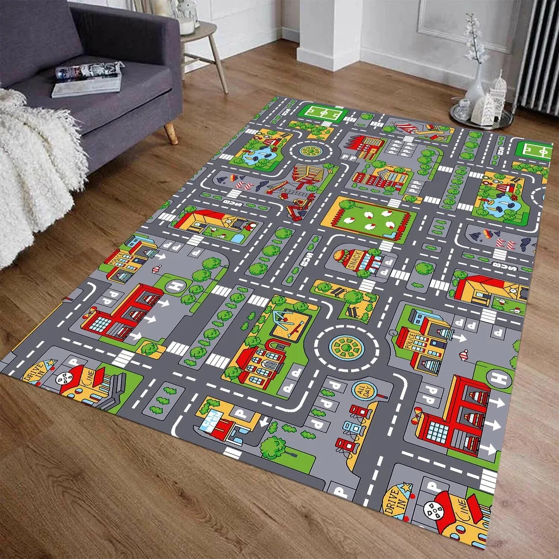 Car Play Mat for Boys and Girls Highway City Traffic