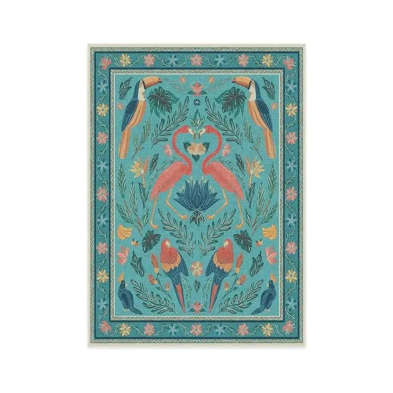 American Pastoral Style Flora Fauna Print Rugs