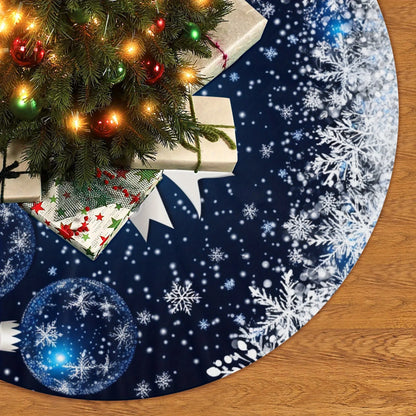White Bow and Snowflake Blue Christmas Tree Skirt