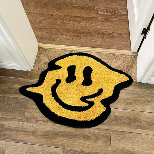 Yellow Trippy Smiling Tufted Rug