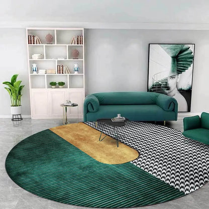 Light Luxury Rugs For Bedroom Dark Green Round Carpets