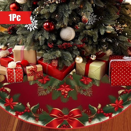 Red And Green Holly Leaf Printed Christmas Tree Skirt Home Decor