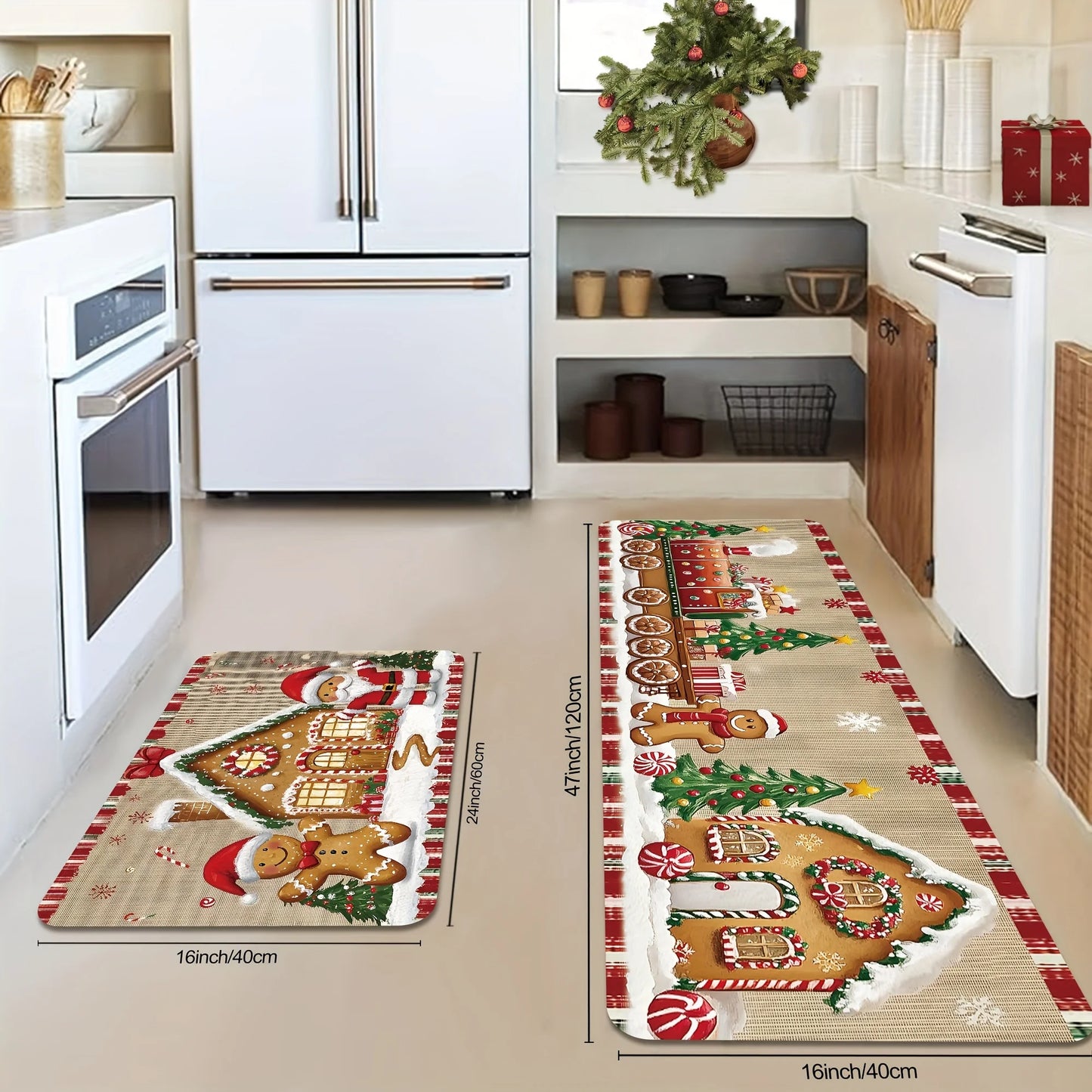 1/2PCS Christmas Kitchen Carpet