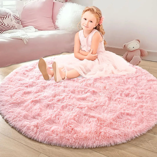 Pink Round Carpet Fluffy Soft Area Floor Mat