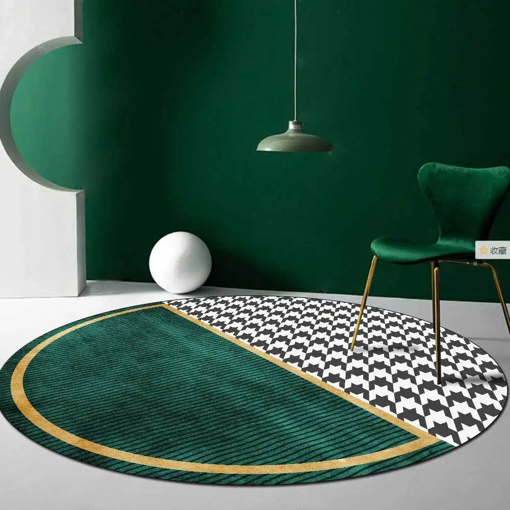 Light Luxury Rugs For Bedroom Dark Green Round Carpets