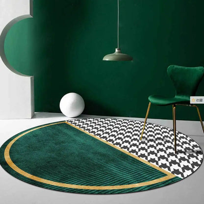 Light Luxury Rugs For Bedroom Dark Green Round Carpets
