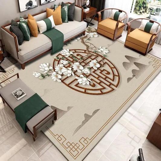 Chinese Style Living Room Rug With Flower Bird Painting Pattern Carpet