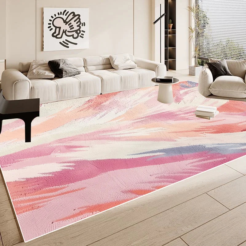 Simple Pink Large Easy Clean Minimalism Sofa Area Rugs