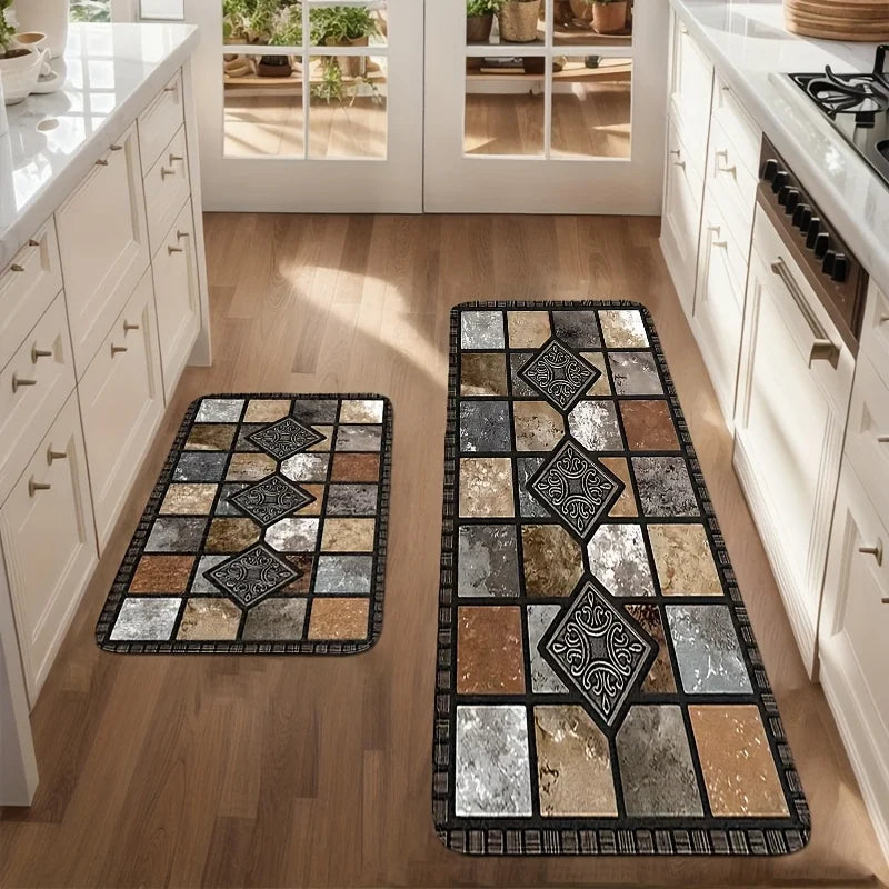 2/3pcs Kitchen Floor Mat Geometric Flannel Soft And Comfortable Home Decor Carpet