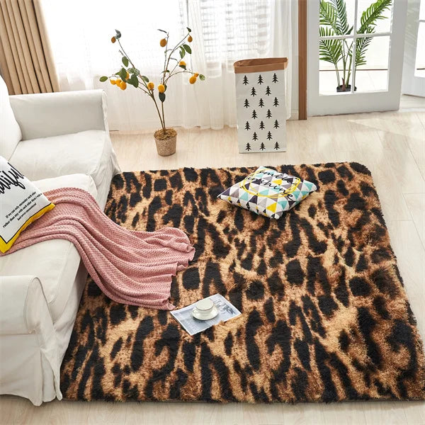 Modern Shag Leopard Print Fluffy Rug