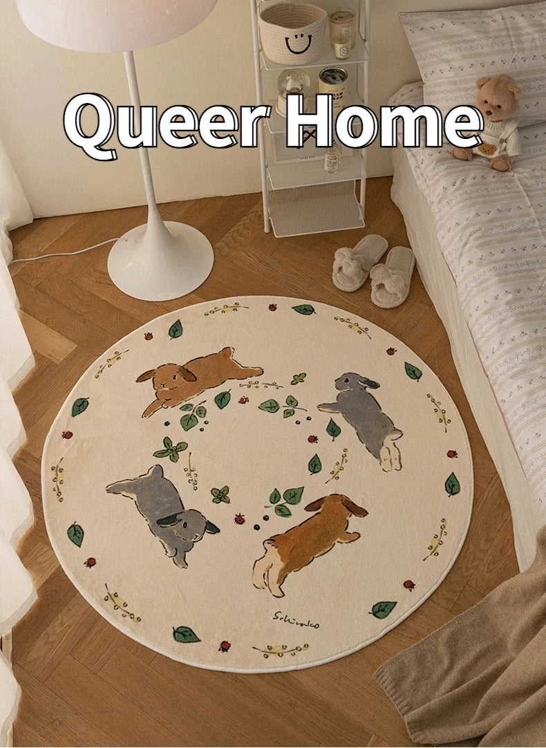 Living Room Carpet Cartoon Rabbits Printed Fluffy