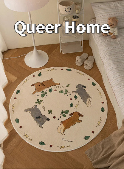 Living Room Carpet Cartoon Rabbits Printed Fluffy