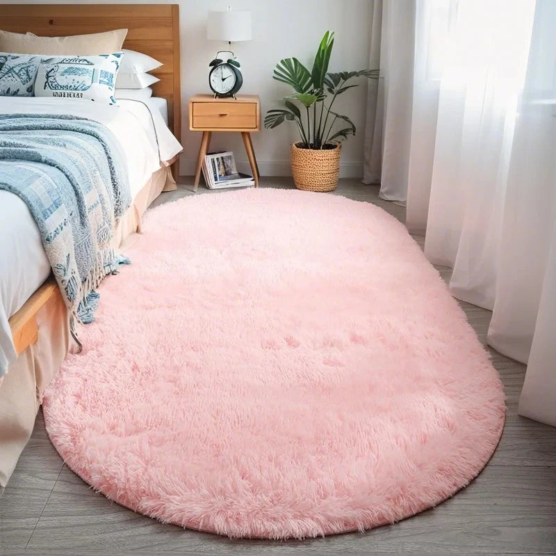 Fluffy Oval Plush Carpet Extra Soft Rug For Living Room