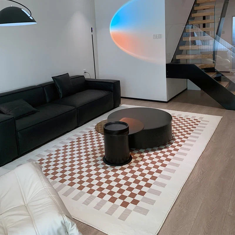 Retro Checkered Carpet Living Room Large Area Plush Rugs